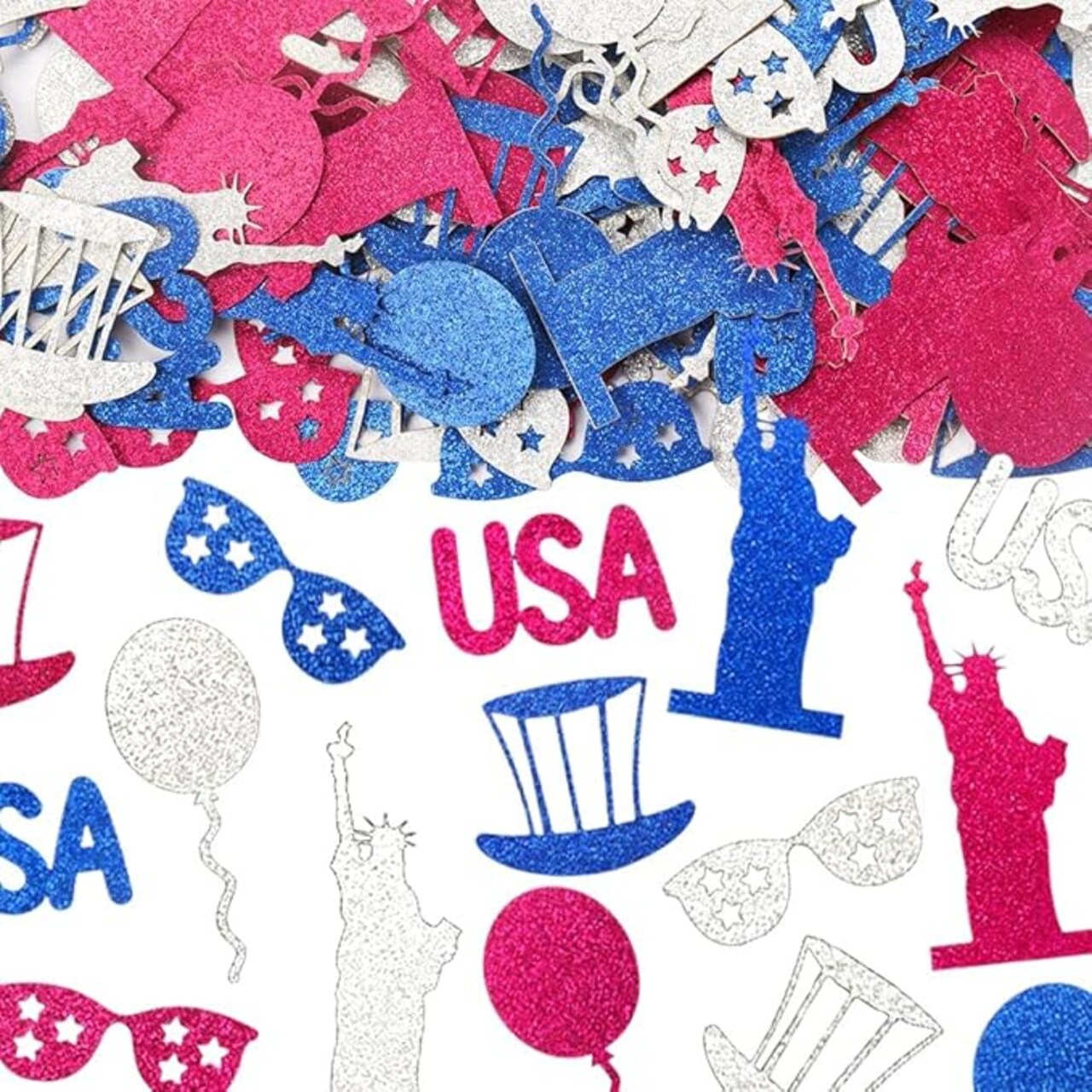 200 PCS Veterans Day Patriotic Confetti Decorations for Table, USA Balloon Sequins Glitter Blue Red Table Confetti Statue of Liberty Paper Confetti for Patriotic Decorations Labor Day Party